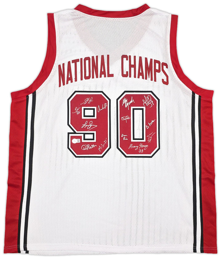 UNLV Runnin Rebels 1990 NCAA Champ Auto White Jersey 13 Sig Larry Johnson Becket