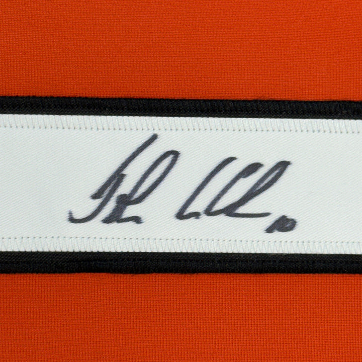 Framed Autographed/Signed John LeClair 35x39 Orange Jersey Beckett BAS COA