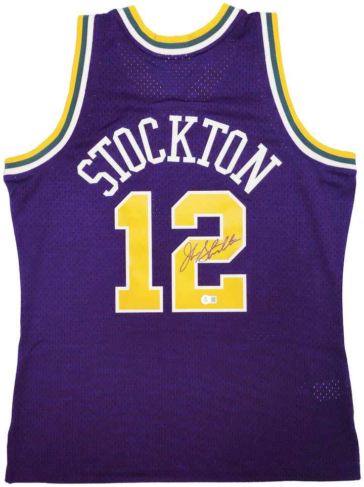 Jazz John Stockton Auto Purple Authentic Mitchell Ness 91 HWC Swingman Jersey L
