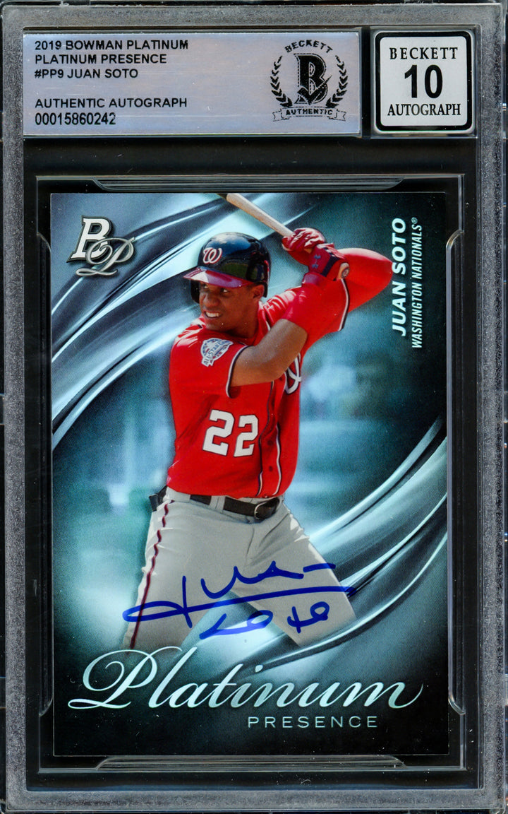 Juan Soto Autographed 2019 Bowman Platinum Presence Card Gem 10 Auto Beckett