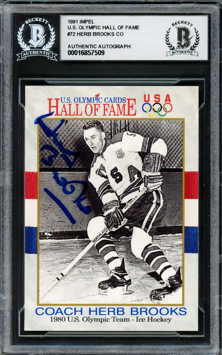 Herb Brooks Autographed Signed 1991 Impel Card 72 1980 Team USA Beckett