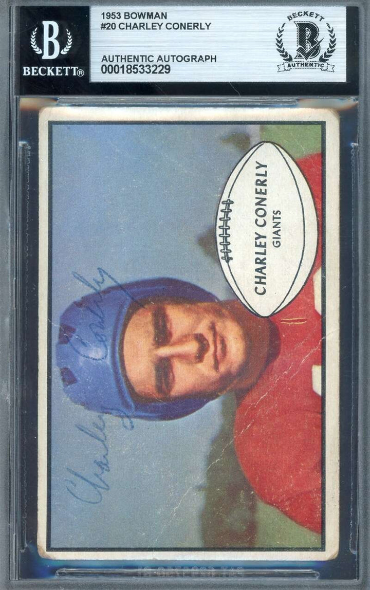 Charley Conerly Beckett BAS Vintage Signed 1953 Bowman Autograph