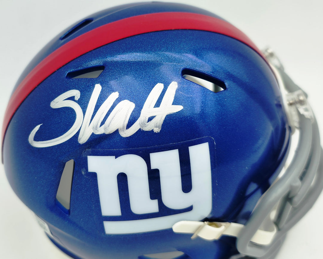 Cam Skattebo Signed Giants Blue Speed Mini Helmet Beckett QR