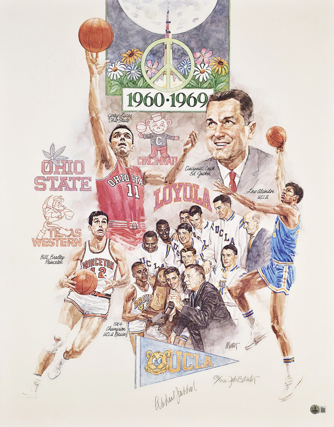 Kareem Abdul Jabbar Signed 22x28 Lithograph UCLA Bruins NCAA Final Four Beckett