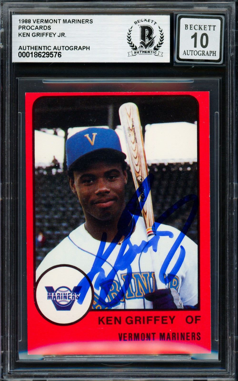 Ken Griffey Jr. Auto 1988 Procards RC Vermont Mariners Auto 10 Beckett #18629576