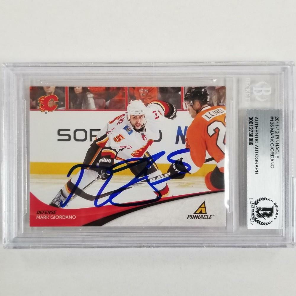 Mark Giordano signed 2011-12 Pinnacle #105 Card Flames Autograph ~ BAS BGS