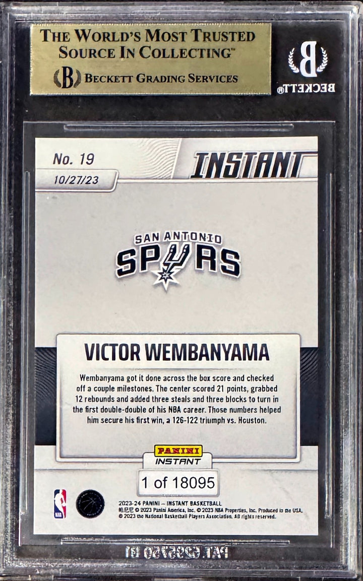 Victor Wembanyama 2023-24 Panini Instant Rookie Card 19- BGS Graded 9.5 Gem Mint