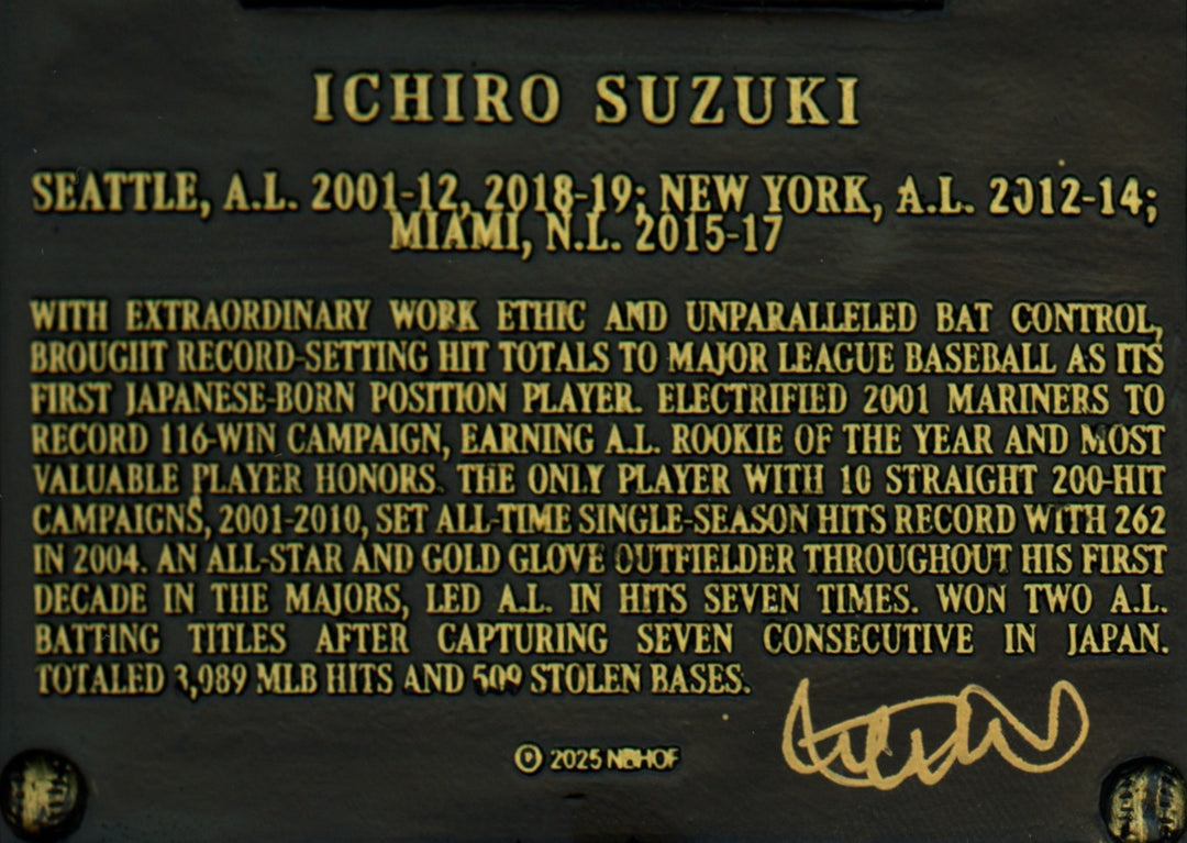 Ichiro Suzuki Signed Replica HOF Plaque Seattle Mariners IS Holo & Beckett Wit