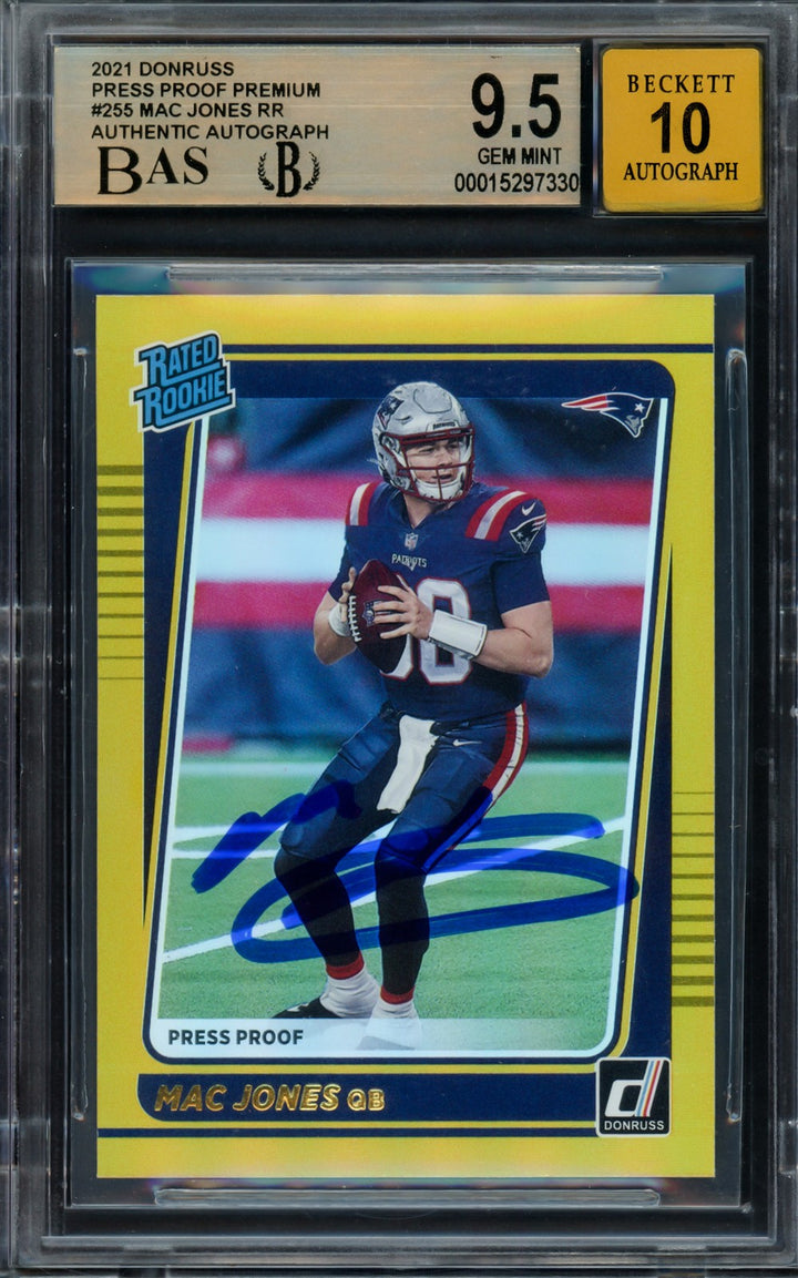 Mac Jones Signed 2021 Donruss Gold Press Proof Premium RC 255 BGS 9.5 Sig 10 BAS