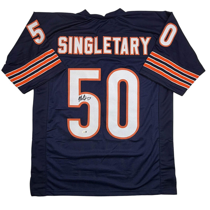 Autographed/Signed MIKE SINGLETARY HOF 98 Chicago Blue Football Jersey JSA COA