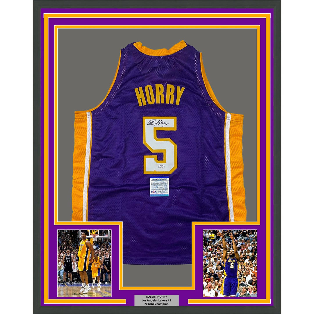 Framed Signed Robert Horry 35x39 Los Angeles Purple Jersey PSA COA
