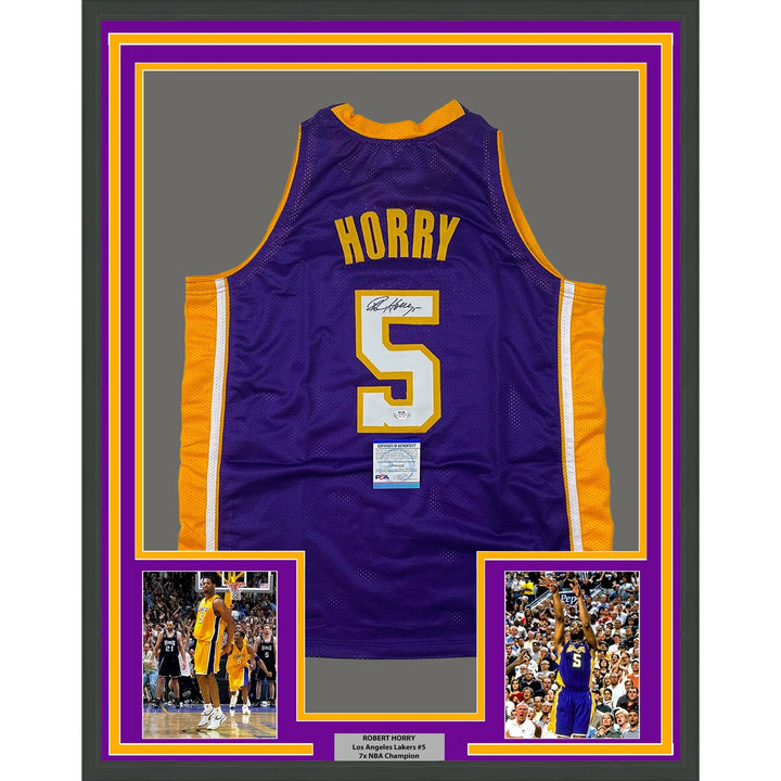 Framed Signed Robert Horry 35x39 Los Angeles Purple Jersey PSA COA