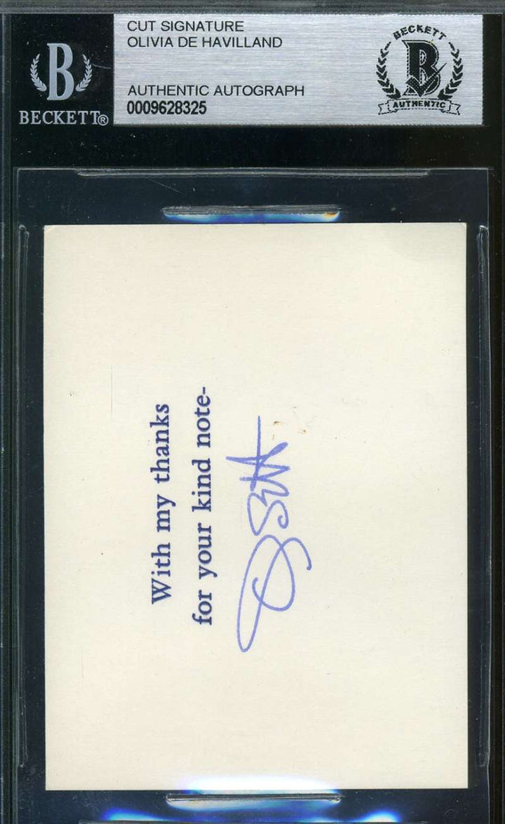Olivia De Havilland Bas Beckett Authentication Signed Card Autograph