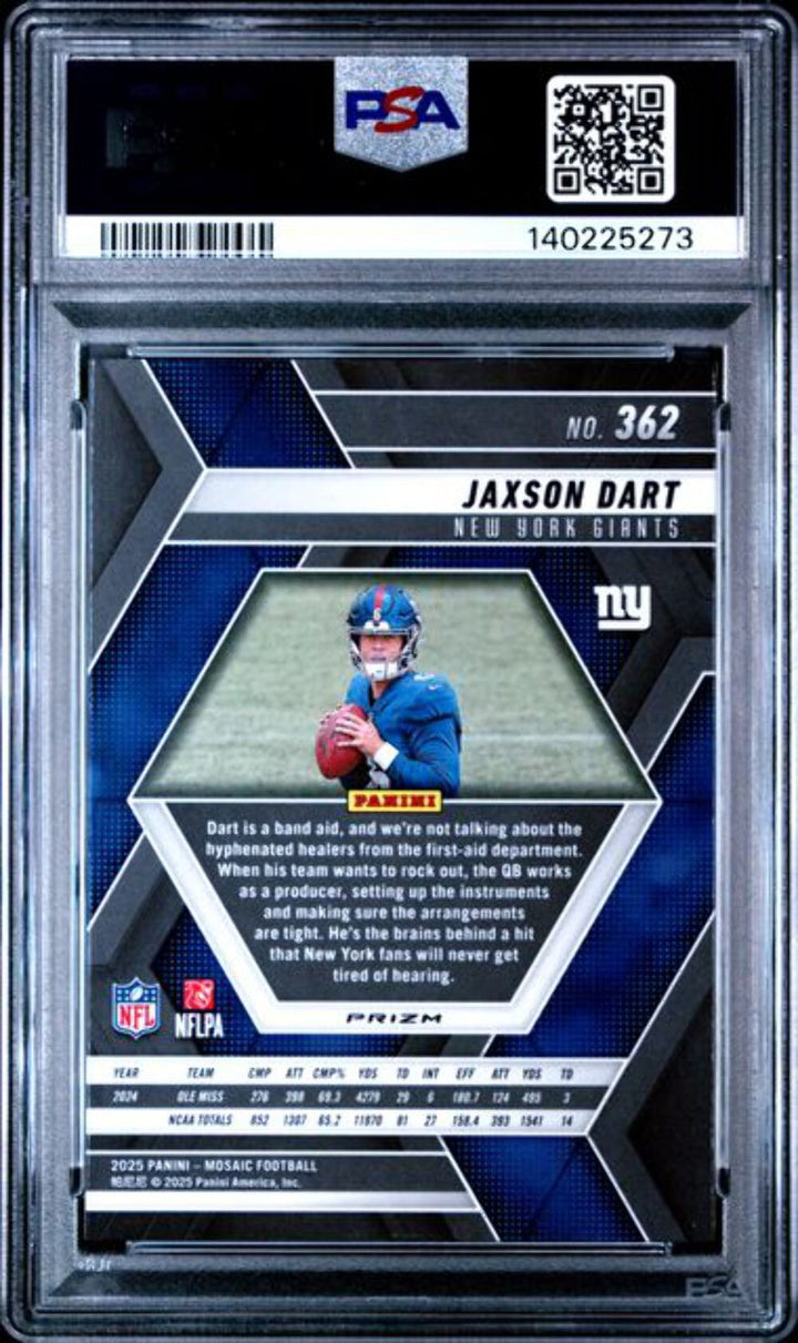 Graded 2025 Panini Mosaic Jaxson Dart #362 Red & White Stripe Rookie Card PSA 10