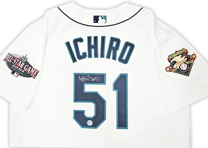 Mariners Ichiro Suzuki Auto White AUTH Mitchell Ness 01 All Star Patch Jersey 48