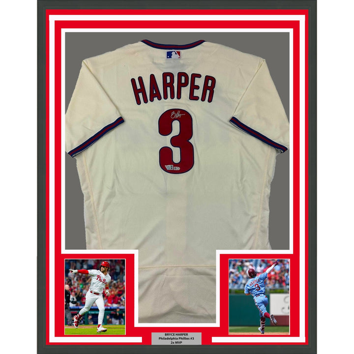 Framed Signed Bryce Harper 35x39 Authentic Jersey Fanatics & MLB COA