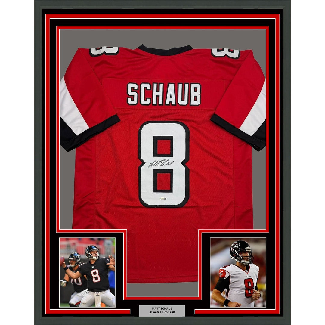Framed Autographed/Signed Matt Schaub 35x39 Atlanta Red Jersey JSA COA