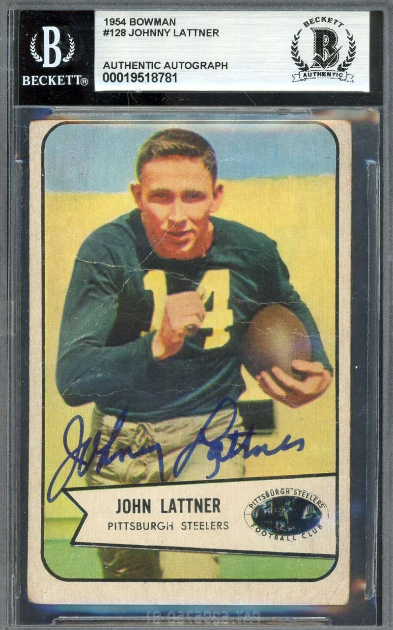 Johnny Lattner Gem Mint 10 Beckett BAS Signed 1954 Bowman Rookie Autograph