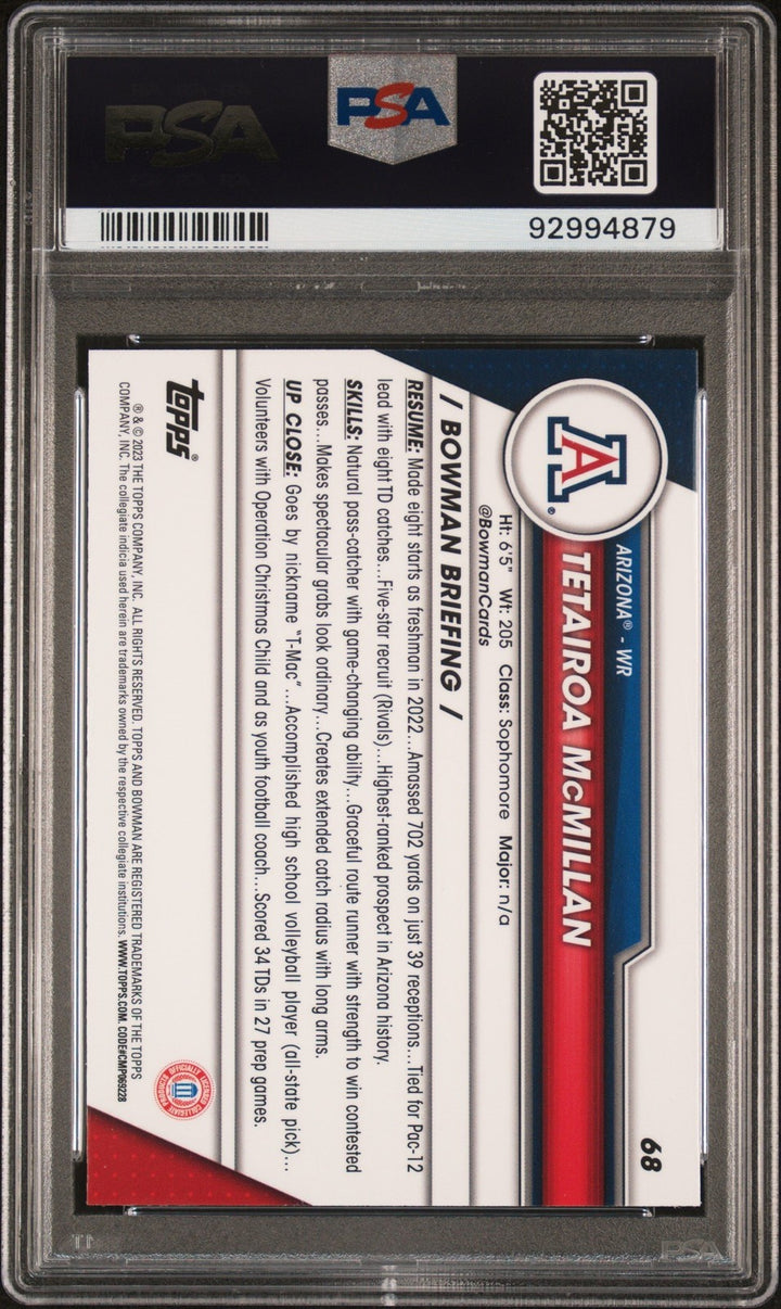 Graded 2023 Topps Bowman U Sapphire Tetairoa McMillan #68 Card PSA 10