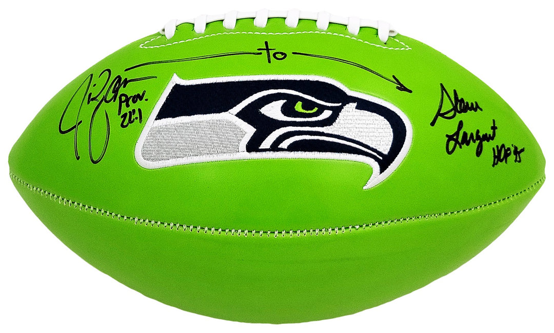 Steve Largent & Jim Zorn Signed Seattle Seahawks Green Logo Football MCS Holo