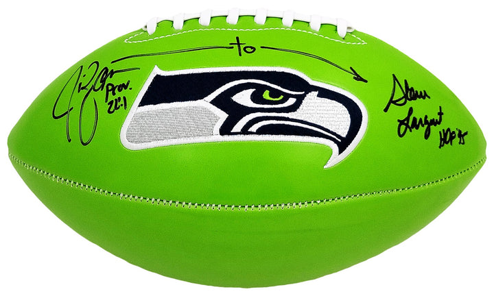 Steve Largent & Jim Zorn Signed Seattle Seahawks Green Logo Football MCS Holo