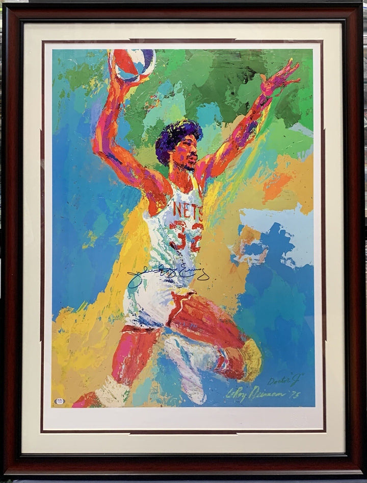 Julius Erving Dr J Signed NETS Aba Leroy Neiman Lithograph W/Seal Framed PSA Coa