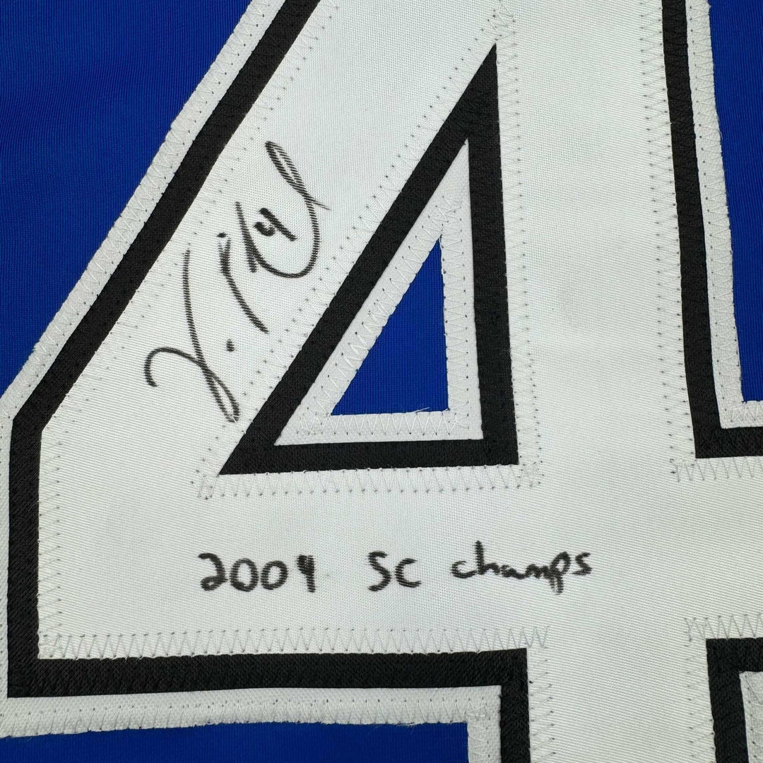 Framed Signed Vincent Lecavalier Insc 35x39 TB Blue Jersey JSA COA
