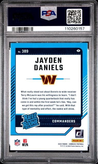 Graded 2024 Panini Donruss Jayden Daniels #WSH Rookie RC Card PSA 9