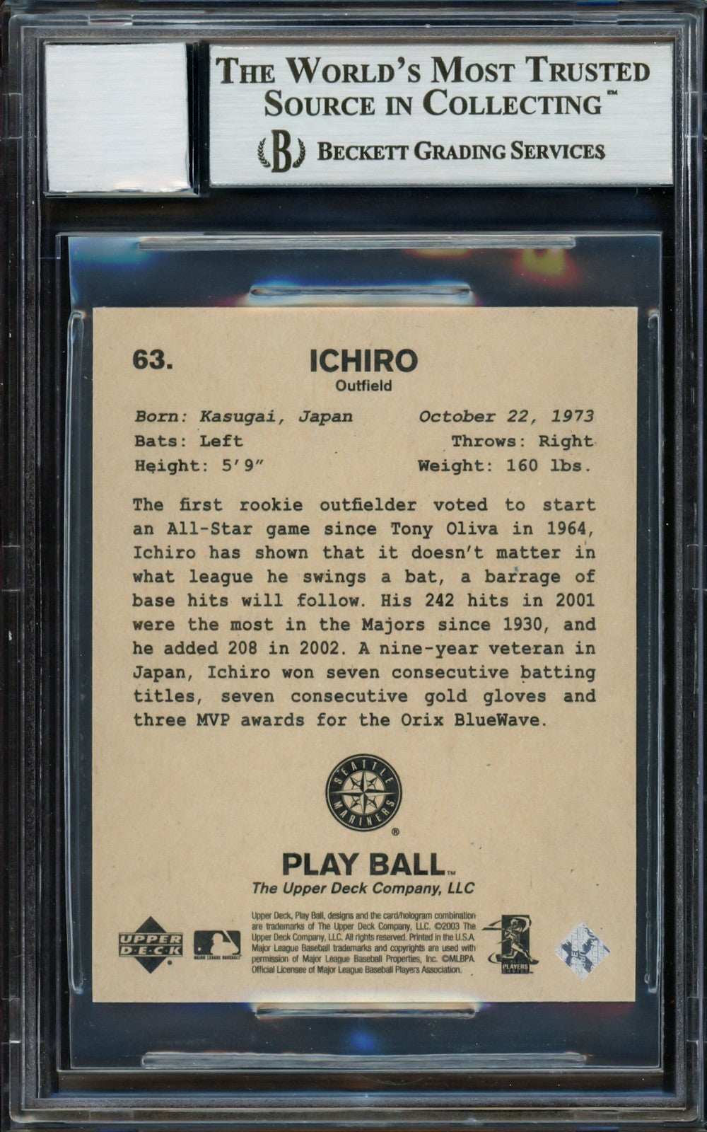 Ichiro Suzuki Auto 2003 Upper Deck Play Ball 1941 Mini Card 63 Sig 10 BAS