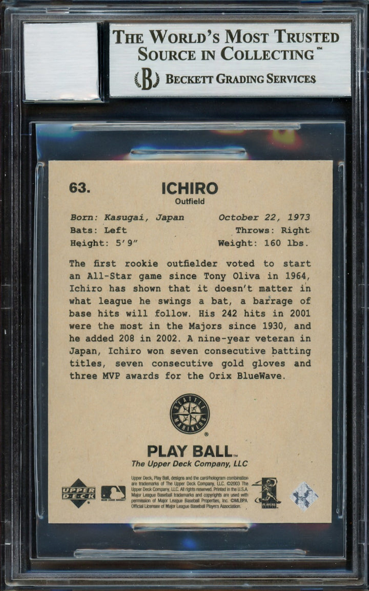 Ichiro Suzuki Auto 2003 Upper Deck Play Ball 1941 Mini Card 63 Sig 10 BAS