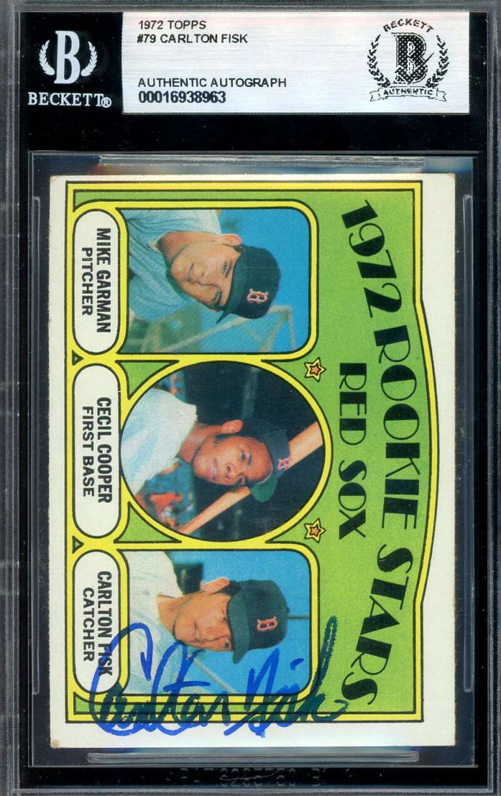 Carlton Fisk Beckett BAS Signed 1972 Topps Rookie Autograph