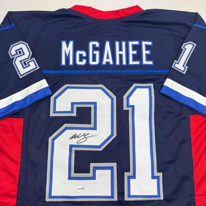 Autographed/Signed Willis Mcgahee Buffalo Blue Football Jersey JSA COA