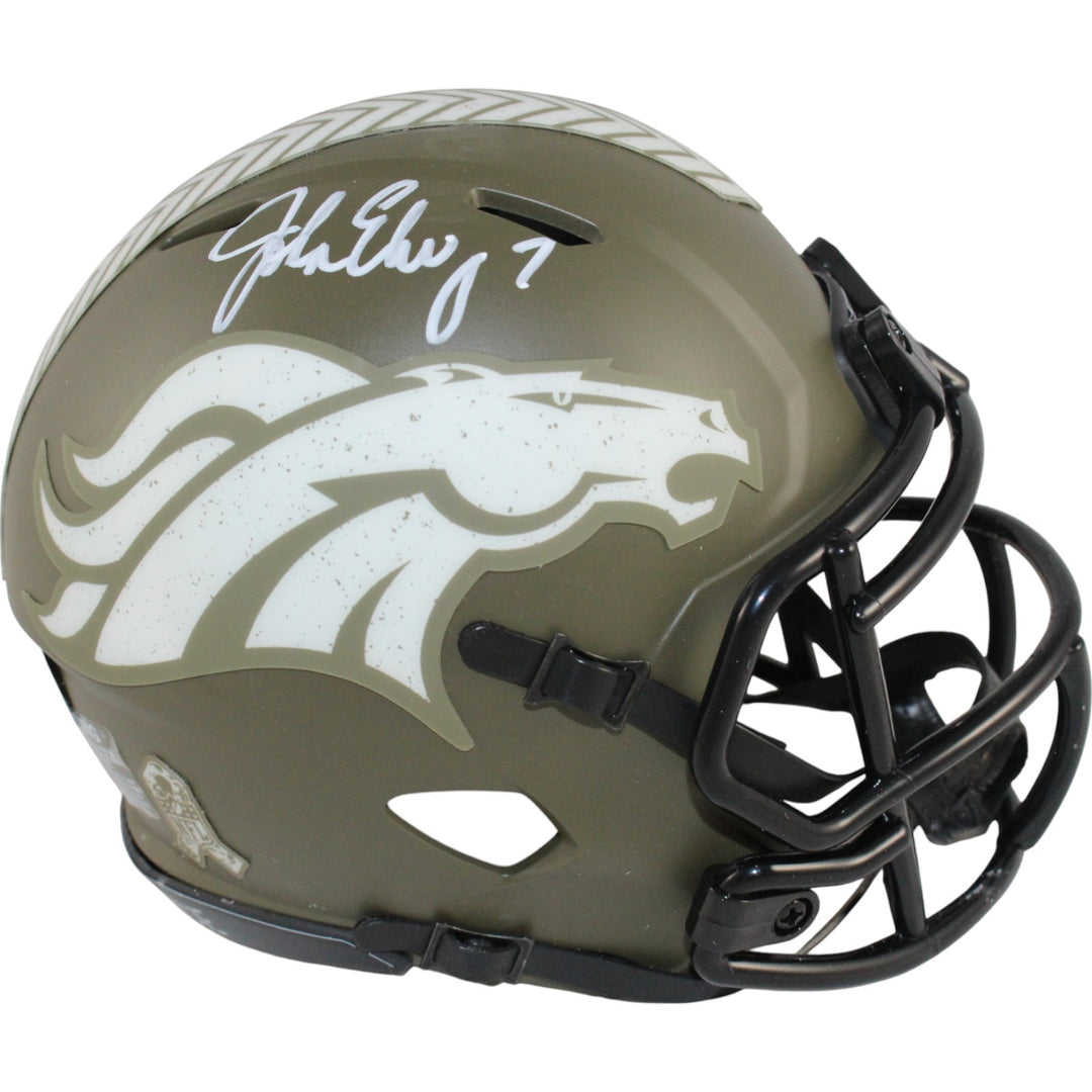 John Elway Autographed Denver Broncos 22 STS Mini Helmet Beckett Witness 50207