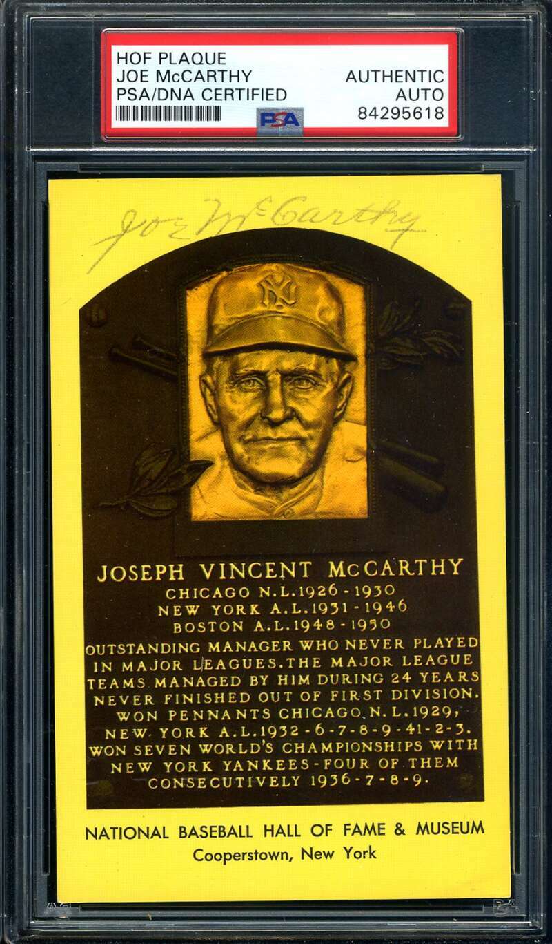 Joe Mccarthy PSA DNA Cert Signed Gold HOF Plaque Autograph