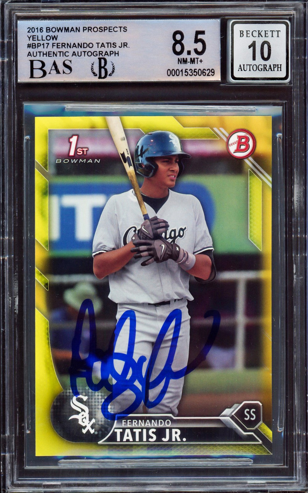 Fernando Tatis Jr Auto 2016 Bowman Prospect Yellow RC BP17 BGS 8.5 Sig 10 BAS