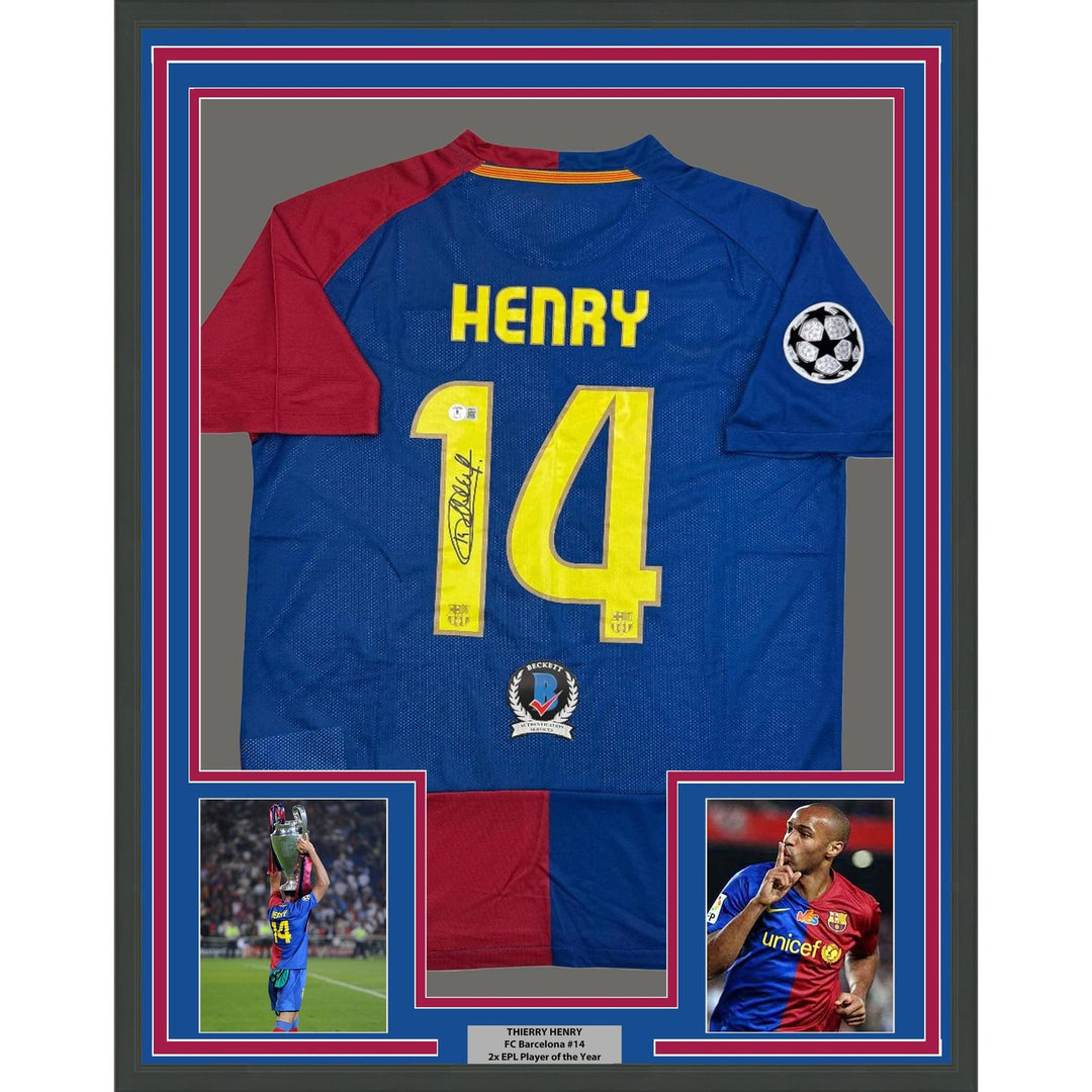 Framed Autographed/Signed Thierry Henry 35x39 FC Barcelona Blue Jersey COA