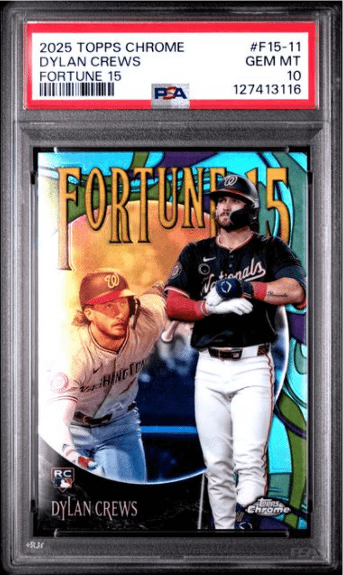 Graded 2025 Topps Chrome Dylan Crews #F15-11 Fortune 15 Rookie Card PSA 10