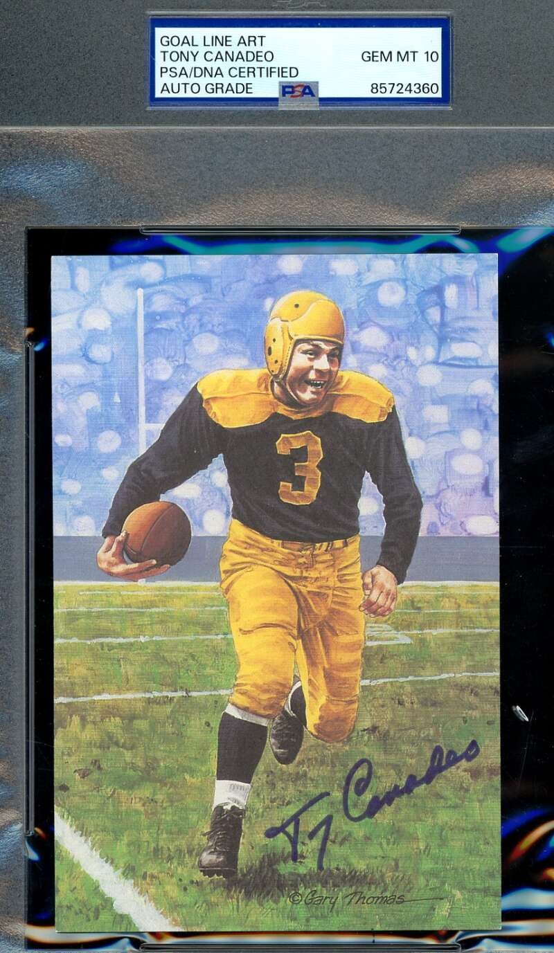 Tony Canadeo Gem Mint 10 PSA DNA Signed Goal Line Art Card GLAC Autograph
