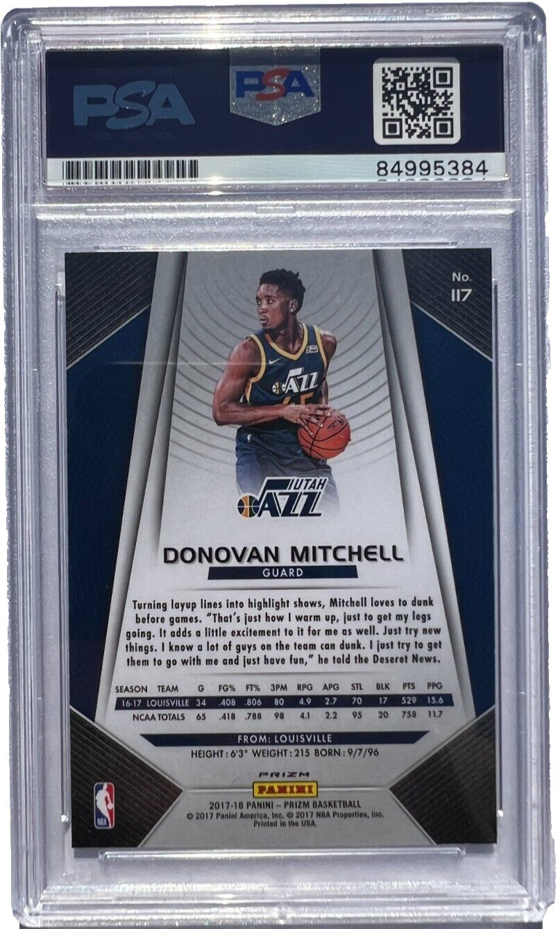 DONOVAN MITCHELL SIGNED 2017-18 PANINI PRIZM RED WHITE BLUE CARD RC AUTO PSA/DNA