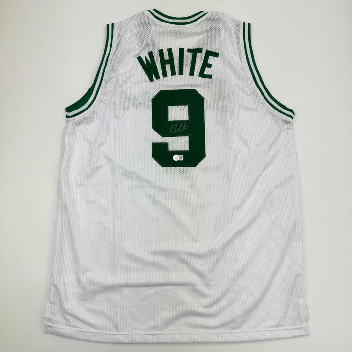 Autographed/Signed Derrick White Boston White Jersey Beckett BAS COA