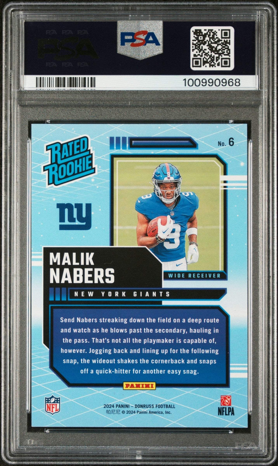 Graded 2024 Donruss Malik Nabers #6 Rated Rookies Retro Football Card PSA 10