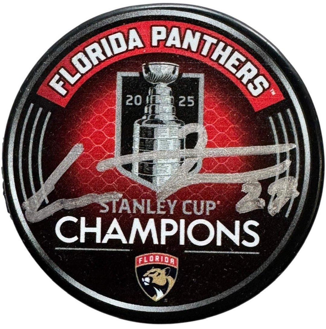 Eetu Luostarinen Signed 2025 Stanley Cup Champions Official Puck (JSA Witness)