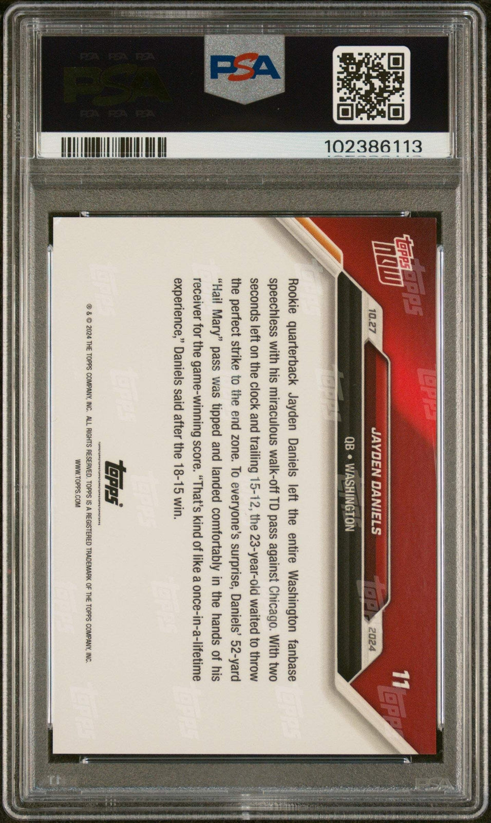 Graded 2024 Topps Now Jayden Daniels #11 Rookie RC Football Card PSA 10 Gem Mint