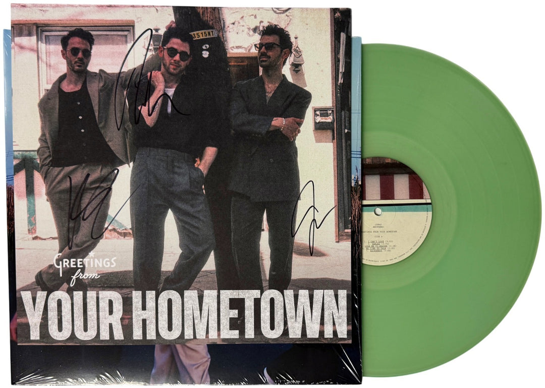 Jonas Brothers signed 2025 Greetings from Your Hometown Art Card/Album LP - COA