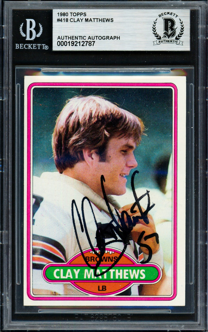 Clay Matthews Signed 1980 Topps RC 418 Cleveland Browns Beckett