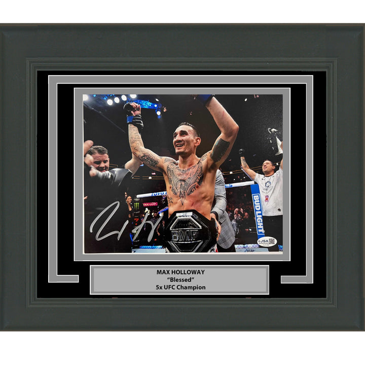 Framed Autographed/Signed Max Holloway UFC MMA Black Fighting 8x10 Photo BAS COA