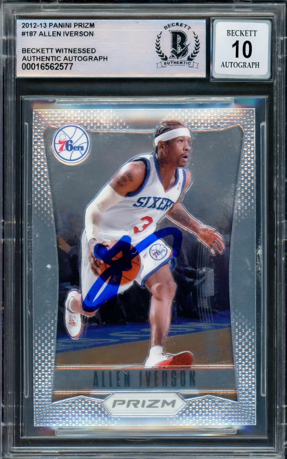 Allen Iverson Auto 2012-13 Panini Prizm Card 187 76ers Auto 10 Beckett Witnessed