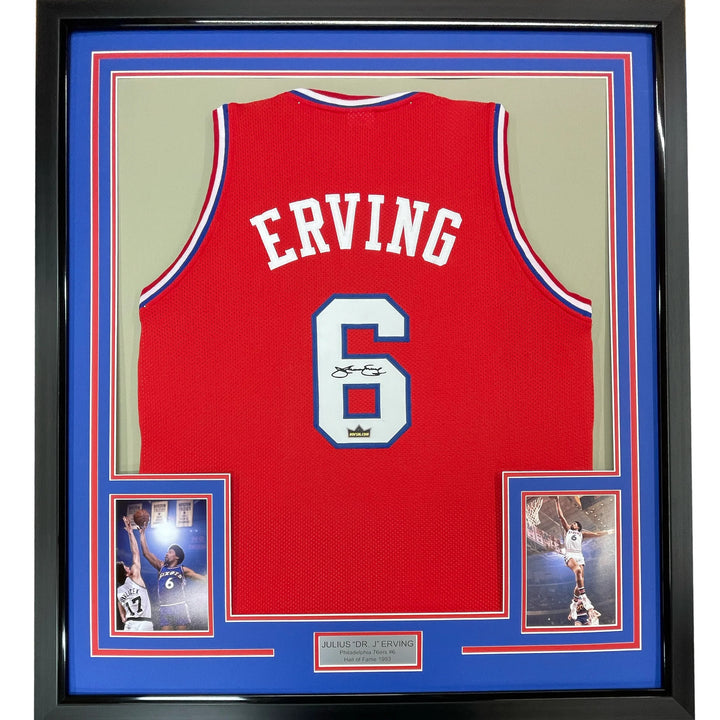 Framed Facsimile Autographed Julius Dr. J Erving 33x42 Red Reprint Auto Jersey