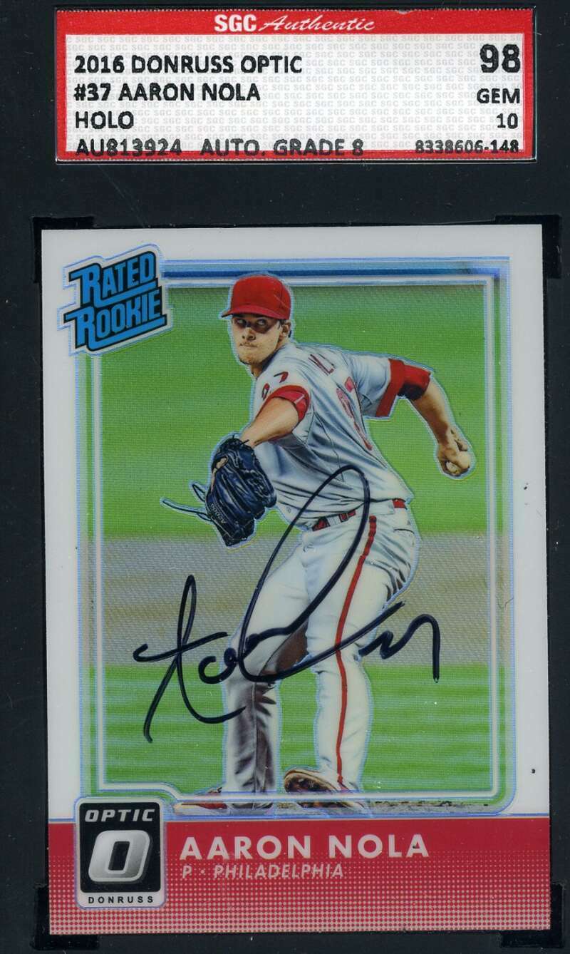 Aaron Nola 2016 Donruss Optic Gem Mint 10 SGC Autograph Authentic Hand Signed