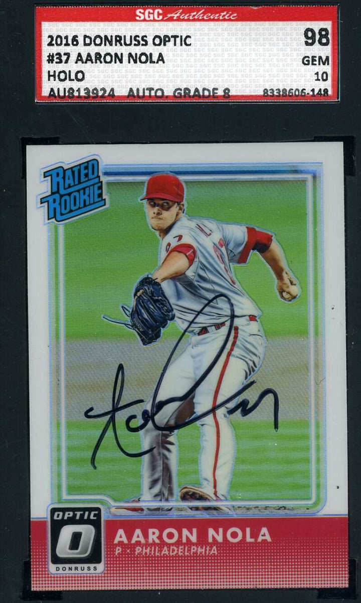 Aaron Nola 2016 Donruss Optic Gem Mint 10 SGC Autograph Authentic Hand Signed